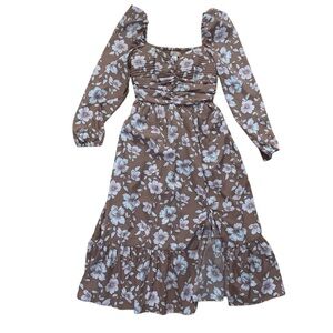 Band of the Free Brown Floral Midi Dress Size Small Bohemian Boho Long Sleeves